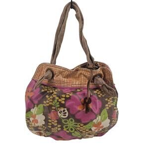 Fossil Keyper Coated Canvas Floral Satchel Tote Double Shoulder Strap Handbag